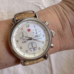 Michele Watch Classic Round Face Croc Band